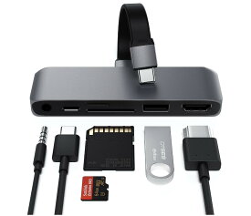 Satechi USB-C モバイル Pro SD ハブ 6-in-1 USB-C PD充電, 4K HDMI, USB 3.0, Micro/SDカードリーダ, 3.5mm 音声ジャック(iPad Pro Air M1 M2対応)