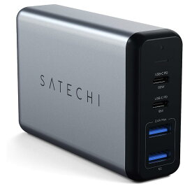 Satechi 75W デュアル Type-C PD トラベルチャージャー 2 USB-C PD & 2 USB 3.0 急速充電 PSE認証 (MacBook Pro, iPad Pro, iPhoneなど対応)