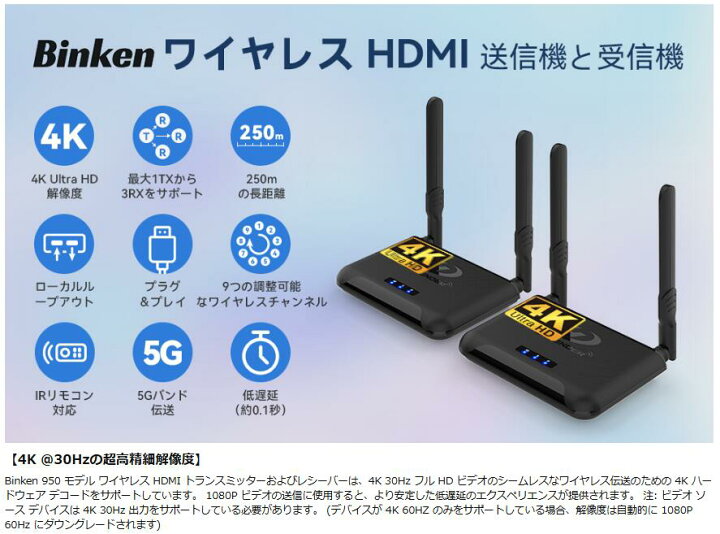 楽天市場】4K ワイヤレスHDMI送信機と受信機、hdmi 無線化4K@30HzHD 