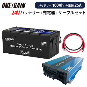 RENOGY �����_�S���`�E���C�I���o�b�e���[ �q�[�g�@�\�t��100AH 24V CORE�V���[�Y �{ �����\�}���[�d��CX2425�y�J�X�^�}�C�Y�ݒ�ρz�{�P�[�u�� �Z�b�g ����E�����s�� ���m�W�[ RBT24100LFPSH+CX2425�T