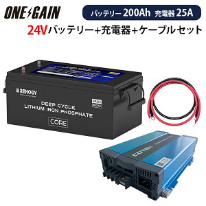 RENOGY �����_�S���`�E���C�I���o�b�e���[ �q�[�g�@�\�t��200AH 24V CORE�V���[�Y �{ �����\�}���[�d��CX2425�y�J�X�^�}�C�Y�ݒ�ρz�{�P�[�u�� �Z�b�g ����E�����s�� ���m�W�[ RBT24200LFPSH+CX2425�T