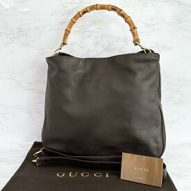 グッチ GUCCI バンブー 2way ハンド ショルダーバッグ レザー 茶色