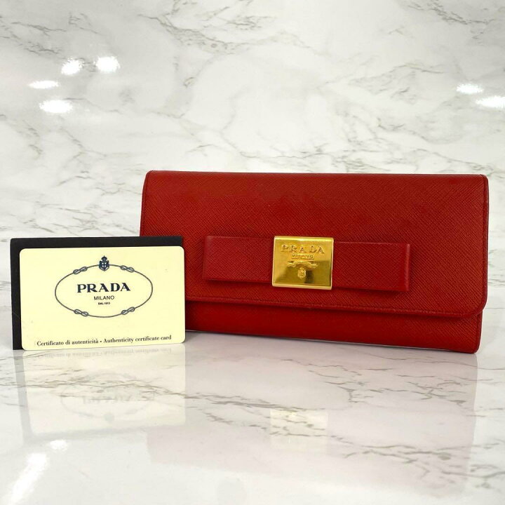 楽天市場】プラダ PRADA 長財布 リボン サフィアーノ ROSSO レッド 赤  