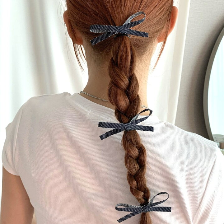 楽天市場】デニム生地リボン ヘアピン 3個セット ヘアクリップ ヘア 