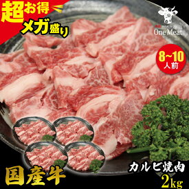 メガ盛り 国産牛 カルビ 焼肉 BBQ 8~10人 2kg (500g*4パック) バーベキュー 食材 お買得 大容量 ギフト 贈り物 プレゼント お歳暮 お中元 内祝 贈答 父の日 送料無料