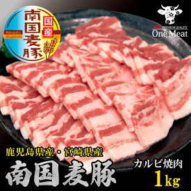 国産豚肉 南国麦豚 カルビ焼肉 1kg(500g×2) 鹿児島産 宮崎産 ギフト 贈り物 プレゼント お歳暮