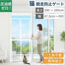 猫 脱走防止 ゲート 突っ張り ハイタイプ 高さ190〜250cm 幅87.5〜90.5cm 透明 ポリカーボネート ペットゲート キャットゲート 猫用 柵 網戸 玄関 廊下 キッチン ベランダ 賃貸 工具不要 簡単組立 バリアフリー 両開き スリム 工事不要 CG-CW8790