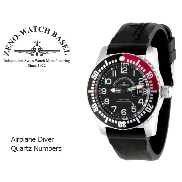 【ZENO WATCH】ゼノウォッチ ダイバーズ Airplane Diver Quartz Numbers クォーツ メンズ 腕時計 ブラック  レッド 6349-515Q-12-A1-47 | 1MORE（ワンモア）