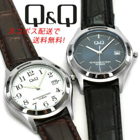 シチズンQ&Q シチズンQ&Q ユニセックス クォーツ 腕時計 W478-302 W478-304 ネイビー ホワイト レザーベルト(合皮 ) 日付付き 長寿命電池 10年