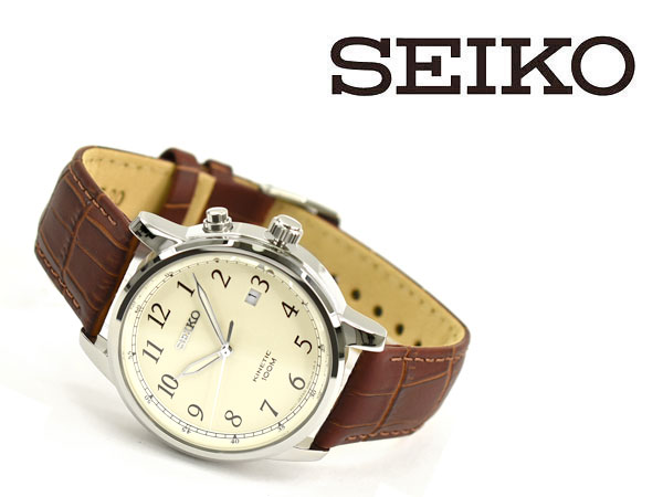 【逆輸入SEIKO KINETIC】セイコー 海外モデル キネティック メンズ腕時計 ベージュダイアル レザーベルト SKA779P1 |  1MORE（ワンモア）