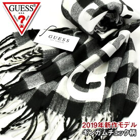 【最大2000円OFFクーポン 5/23 20:00～5/27 1:59】【GUESS】ゲス 男女兼用 ユニセックス メンズ レディース マフラー ストール ロゴ入り ギンガムチェック柄 ブラック×ホワイト AJ3A8866DS BLACK WHITE GS19-8866DS-BLK【有料ラッピング不可】