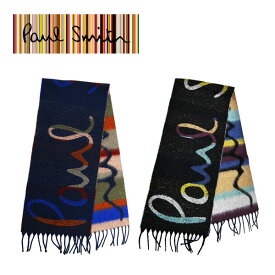 Paul Smith ポールスミス SCARF LOGO STRIPE マフラー ストール ビッグ ロゴ リバーシブル マルチストライプ マルチカラー ネイビー ブラック アルパカウール クリスマス バレンタイン スーツ