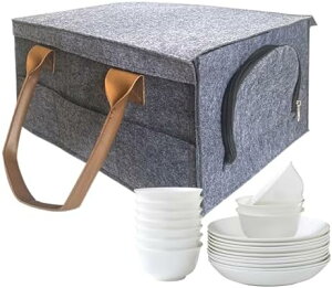 カトラリー収納ケース 食器収納ケース フェルトプレートホルダー 8枚収納可能 洗える 食器収納バッグ キャンプ用 食器整理 アウトドア