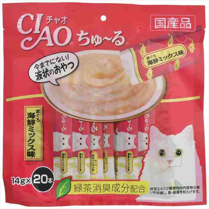 チャオ (CIAO) 猫用おやつ ちゅ￣る まぐろ 海鮮ミックス味 14グラム (x 20)