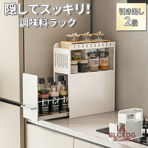 新作 スパイスラック 調味料ラック 2段式 隠せる収納 目隠し収納 引き出し式 調味料ストッカー コンロ横 冷蔵庫横 隙間収納 大容量 省スペース キッチン収納 収納棚 鉄製 スチール製 マグネ