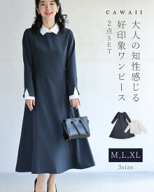 （M/L/XL対応）大人の知性感じる 好印象ワンピース2点セット　／　ワンピース　セット　上品　レディース　オケージョン　卒業式　入学式　式典　学校　行事　きれいめ