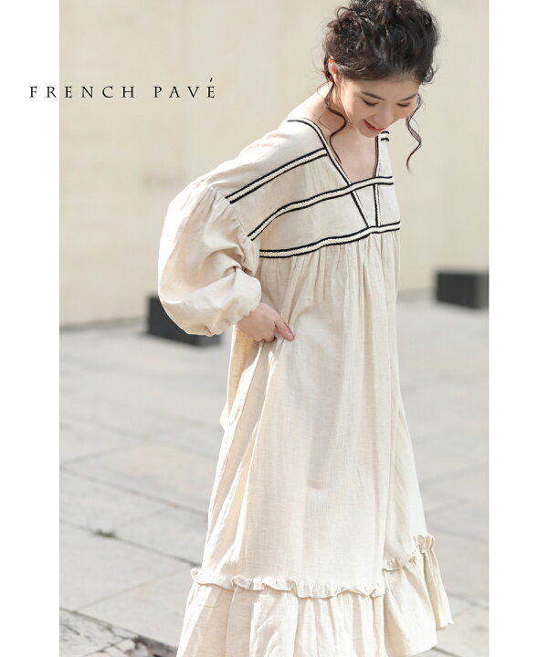 楽天市場 M L対 ベージュ Cawaii 胸元に際立つデザインラインふんわりワンピース Cawaii