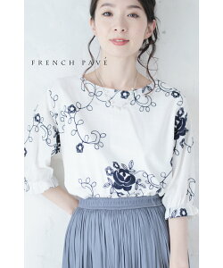 □□【再入荷♪4/1 12時&20時】際立つ花刺繍のふんわりバルーン裾ブラウストップス