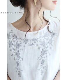 （S~L)「frenchpave」光を浴びて輝く花刺繍の爽やかなブラウストップス8月11日22時販売新作
