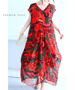 「FRENCH PAVE」情熱の赤を纏う。アート柄シアーロングワンピース6月25日20時販売新作