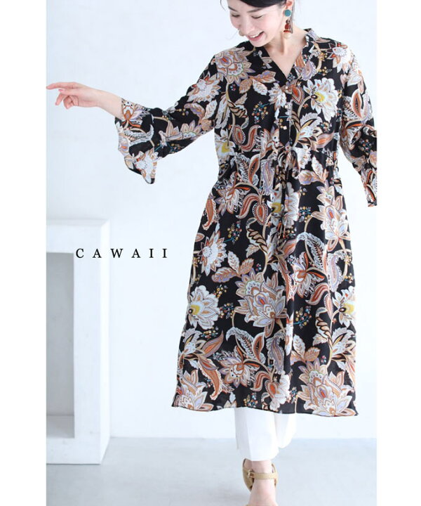 楽天市場 オリエンタルな花咲くミディアムワンピース Cawaii