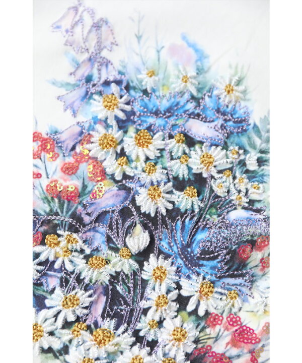 楽天市場 再入荷 6 19 12時 時 S L対応 立体刺繍とスパンコールで描いた花ブーケtシャツトップス Cawaii