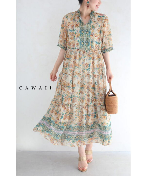 楽天市場 S L対応 夏を彩る華やか柄ロングワンピース Cawaii