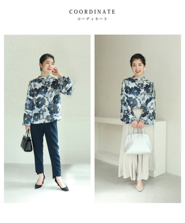 楽天市場 再入荷 6 12時 時 S L対応 肩に流れるアクセントボタンの花柄ブラウストップス Cawaii