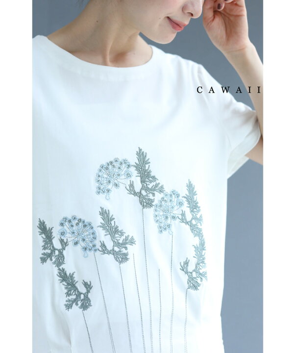 楽天市場 M L対応 アンニュイな花刺繍を描くtシャツトップス Cawaii