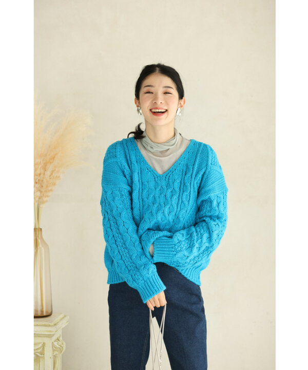 楽天市場】【再入荷♪12/15 20時】（S~3L対応）鮮やかブルーのざっくり 
