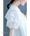 【再入荷♪8/1 20時】（S~L対応）ボリュームフリル袖の涼やかシアーブラウストップス