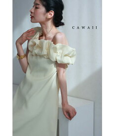 （S~L対応）オフショルダーにも。ホイップパフフリルロングワンピース