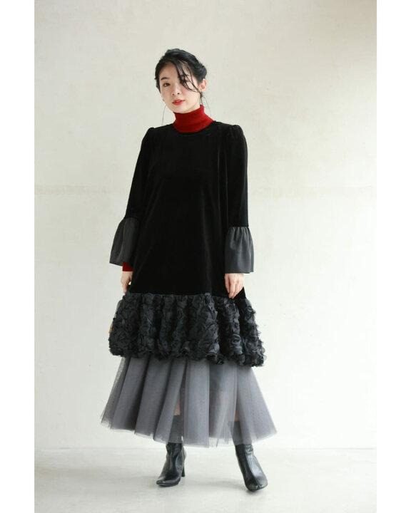 楽天市場】【再入荷♪12/24 20時】（S~2L対応）（黒）裾に咲く黒花の 