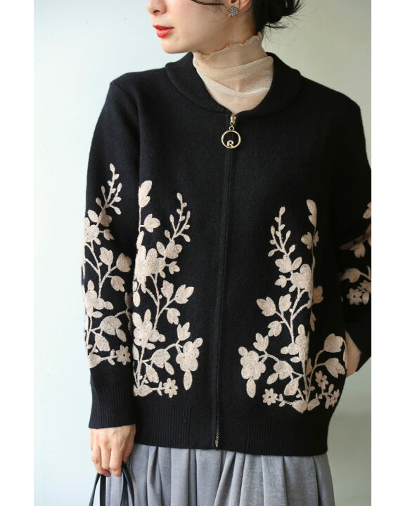楽天市場】【再入荷♪12/5 20時】（S~3L対応）（黒）花刺繍咲くジップ 
