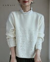 【再入荷♪10/1 20時】（S~L対応）降り注ぐパールのニットプルオーバートップス