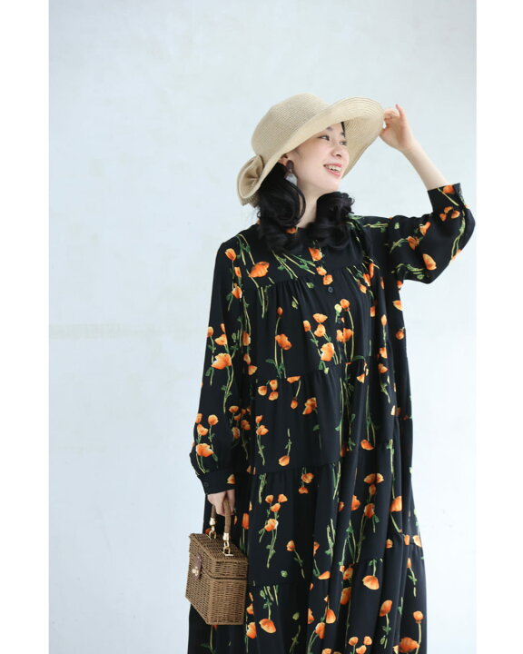 楽天市場】【再入荷♪4/4 20時】（S~2L対応）（黒）夕陽色に染まる花柄 