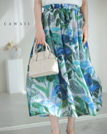 （S~2L対応）涼風に揺れる花のミディアムスカート