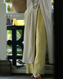 （S~L対応）センターラインの涼しいリネンワイドパンツ