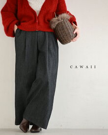 （S~2L対応）サイドタックのコットンデニムワイドパンツ