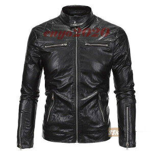 ライダースジャケット メンズ 革ジャケット 革ジャン レザージャケット ジップアップ 長袖 春物 無地 PUレザー 防風 保温 ハイネック お兄系 新作