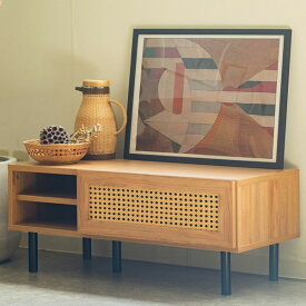 90 ローボード TVボード テレビボード テレビ台 韓国風/ナチュラル/カフェ風/アジアン/和 配線穴 幅90cm 奥行36cm 高さ40cm おしゃれ ラタン風 脚付き 韓国インテリア オープン棚 フラップ扉