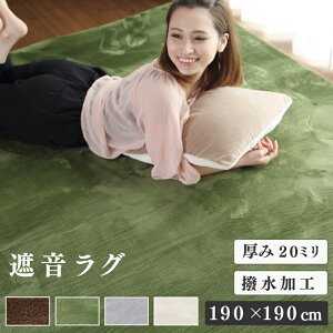 遮音 ラグマット 190×190cm 撥水加工 | 厚さ20mm ウレタンラグ ラグ 絨毯 2畳 2帖 人気 カーペット 起毛 オールシーズン 滑り止め付き おしゃれ かわいい シンプル 無地 吸音 子供 赤ちゃん ペット
