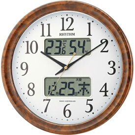 リズム時計 4FY617SR23(茶色木目仕上/白) ピュアカレンダーM617SR 温度・湿度計付電波掛け時計