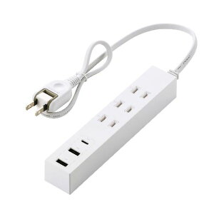 エレコム(ELECOM) T-U08-3A2C05WH ホワイト 延長コード 電源タップ 0.5m コンセント 3口 Type-C×1 USB-A×2 雷ガード ほこり防止シャッター