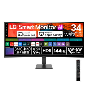 LG�G���N�g���j�N�X(LG) 34U620SB-B LG Smart Monitor AI 34�^ 21:9�Ȗʌ^ 1800R 3440x1440 webOS���� HDR10 ���j�^�[ �f�B�X�v���C
