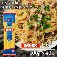 パスタ スパゲッティ 1.6mm 500g 40袋 スパゲッティーニ スパゲティ バハール BAHAR 業務用 デュラム小麦…