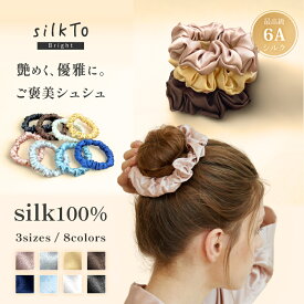 silkTo bright シルク 100% シュシュ シルクシュシュ ヘアゴム 絹 サテン シルクゴム 絡まない おしゃれ 可愛い かわいい 美髪 ヘアケア ヘアアクセサリー 大人 高級 A6 切れ毛対策 ゴム跡がつきにくい ギフト プレゼント