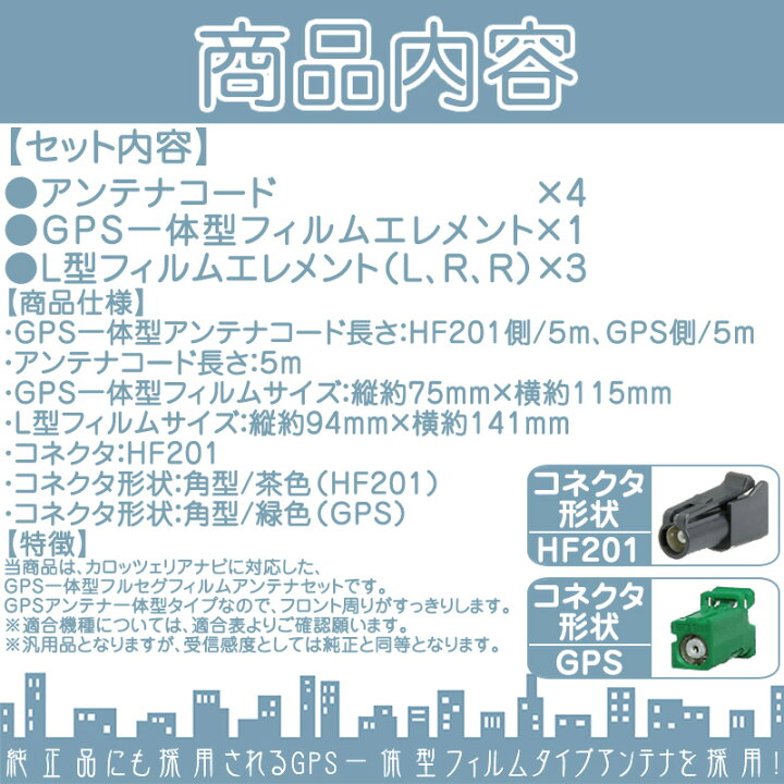 地デジ フルセグ フィルムアンテナ GPS一体型 HF201タイプ 4本セット カーナビ乗せ変えや 中古ナビの部品欠品時に！ 良品本舗  ONEUP