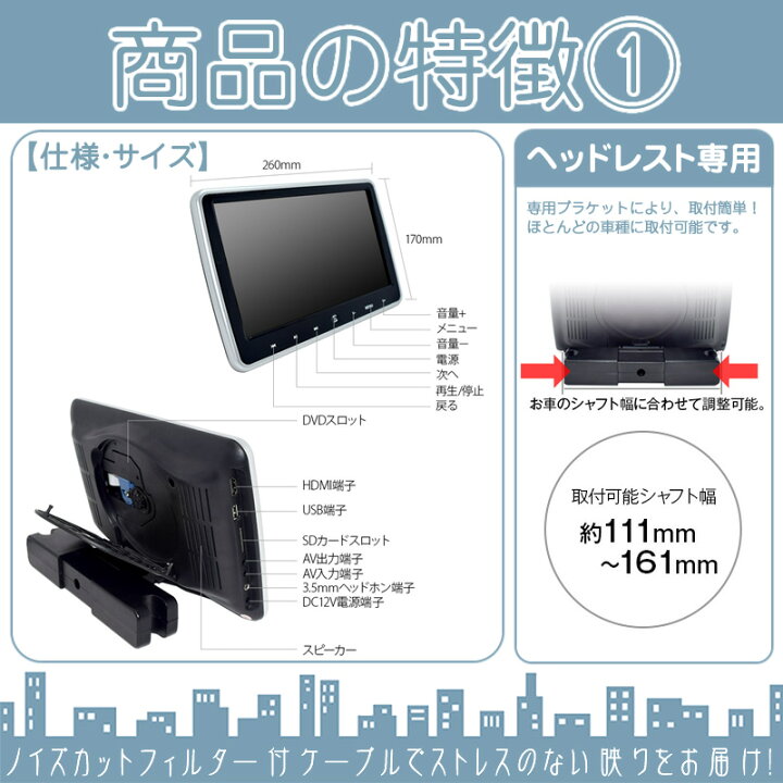 楽天市場 Ex8v Ex9v Ex10v Ex11v 他対応 10 1インチ ヘッドレストモニター Dvd内蔵型 12v車 対応 外部 液晶モニター 車載用 後部座席 Dvdプレーヤー Tv Dvd内蔵 当店だけのノイズ対策済 ヘッドレスト モニター リアモニター 家族 同乗者向け 2台セット 良品本舗 Oneup