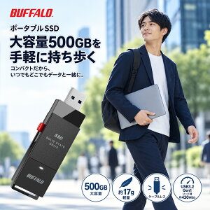 �o�b�t�@���[ �|�[�^�u��SSD 500GB �O�t��SSD USB3.2 Gen1 Type-A �R���p�N�g �y�� ��17g �P�[�u�����X �u���b�N SSD-PUT500U3-B/N